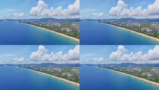 海南三亚海棠湾后海渔村航拍蔚蓝色海岸线高清在线视频素材下载