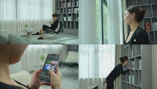 文艺女青年居家休闲生活状态高清在线视频素材下载