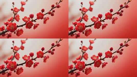 盛开的红色梅花特写高清在线视频素材下载