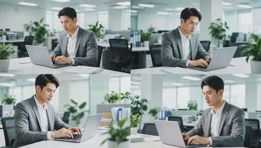 办公室白领使用笔记本电脑工作高清在线视频素材下载