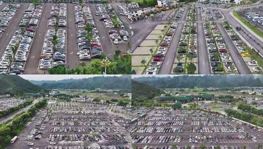 4k航拍假期停车场 景区停车场车流俯瞰高清在线视频素材下载