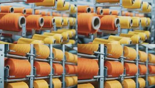工厂内排列整齐的纱线卷高清在线视频素材下载