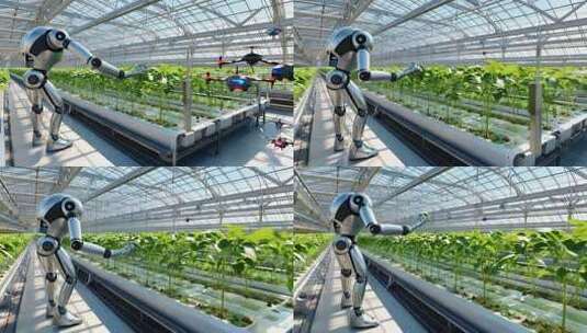温室大棚内机器人作业场景高清在线视频素材下载