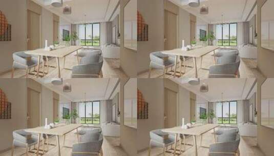 现代北欧风格家居室内餐厅漫游动画高清在线视频素材下载