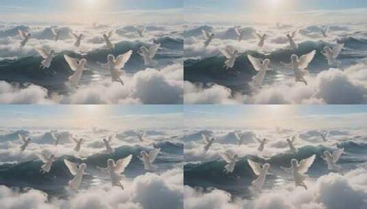 天使在云海中飞翔场景高清在线视频素材下载