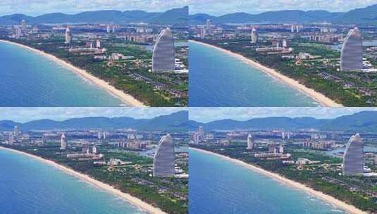 海南三亚海棠湾后海渔村航拍蔚蓝色海岸线高清在线视频素材下载