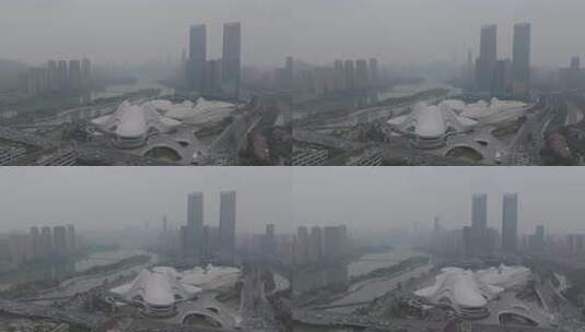 航拍长沙梅溪湖国际文化艺术中心大剧院高清在线视频素材下载