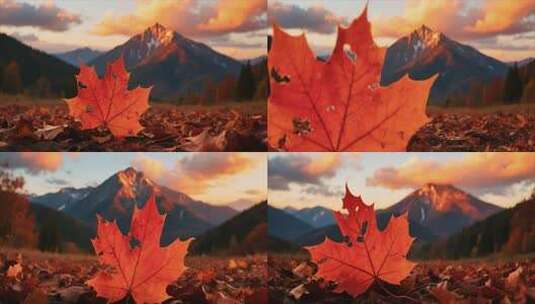 秋日山前景色中的枫叶高清在线视频素材下载