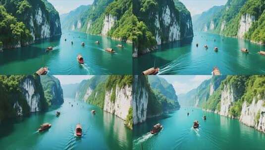 江上行驶的传统船只自然风光高清在线视频素材下载