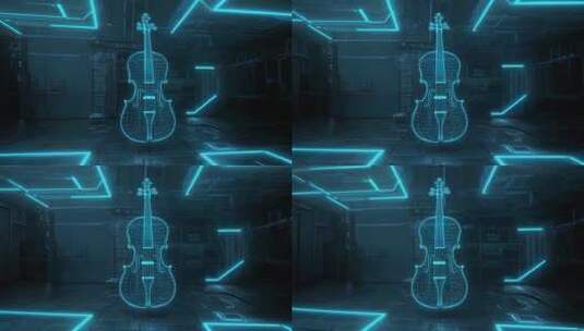 科技感空间中的虚拟大提琴高清在线视频素材下载