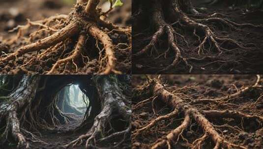 树根在地面土壤中展开延伸高清在线视频素材下载