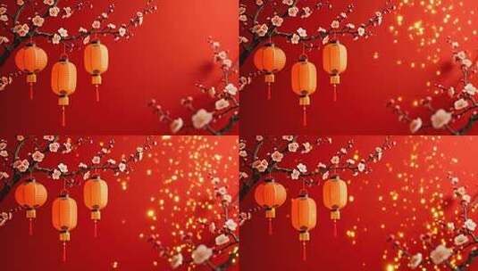 红色背景梅花灯笼装饰画面高清在线视频素材下载