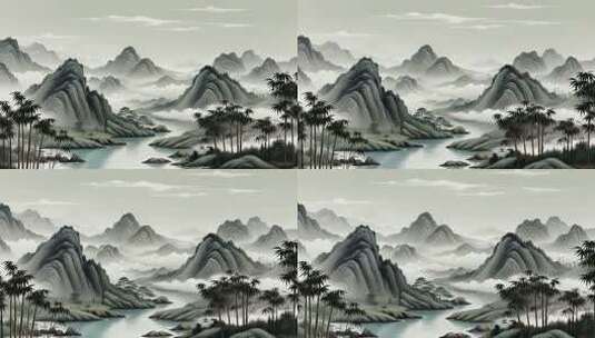 水墨山水古风背景素材高清在线视频素材下载
