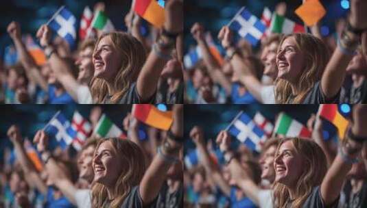 挥舞国旗的年轻人群庆祝胜利时刻高清在线视频素材下载