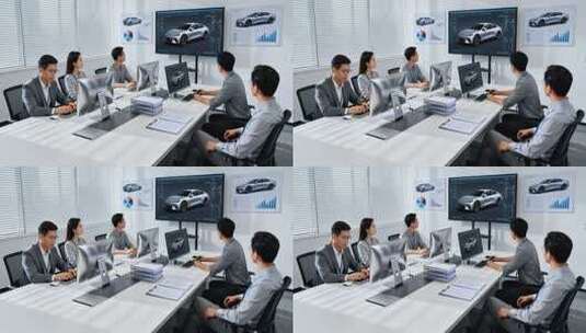 商务人士团队会议讨论汽车设计高清在线视频素材下载
