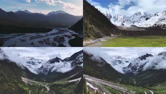 川藏线高原上的冰川 雪山 湖泊 风光航拍高清在线视频素材下载