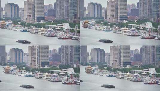 上海黄浦江畔船只停泊景观高清在线视频素材下载