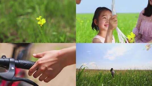 呼伦贝尔草原旅游草地玩耍女孩奔跑放飞气球高清在线视频素材下载