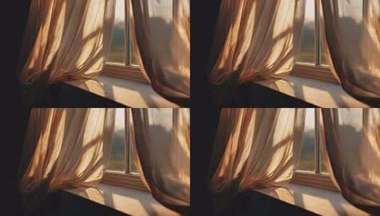 阳光透过窗帘洒入室内高清在线视频素材下载