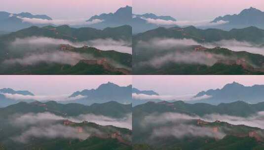 航拍河北金山岭长城日出云海 壮丽山河高清在线视频素材下载