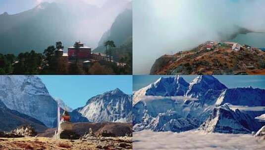 尼泊尔的云雾环绕山顶村落景观高清在线视频素材下载