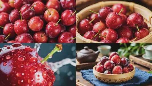 带水珠樱桃微距特写素材高清在线视频素材下载