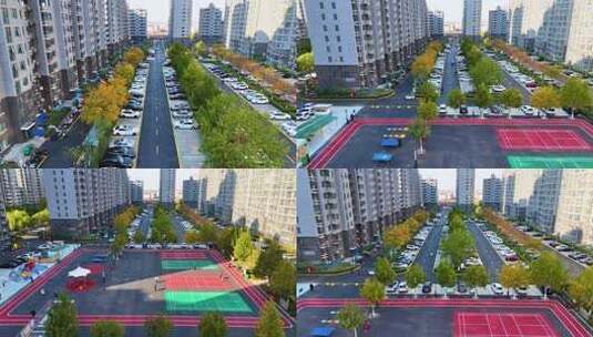 小区广场航拍高清在线视频素材下载