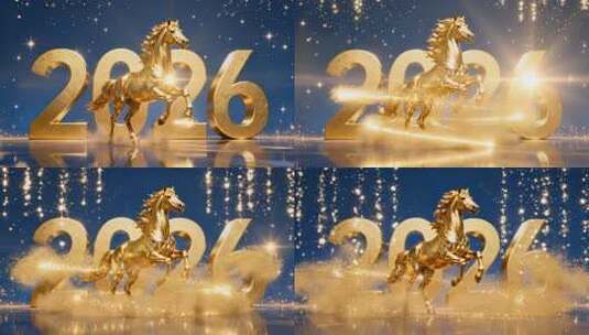 2026马年金马奔腾大气震撼年会开场动画高清在线视频素材下载
