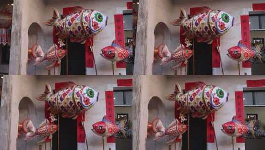 传统鱼形灯笼装饰鱼灯画面高清在线视频素材下载