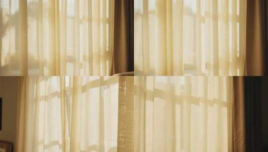 室内窗户阳光透过窗帘光影高清在线视频素材下载