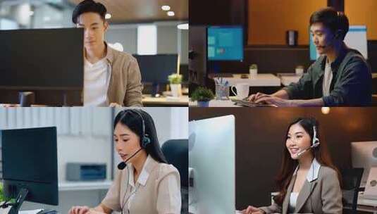 男士戴耳机在办公室操作电脑高清在线视频素材下载