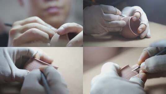 工匠雕刻坭兴陶高清在线视频素材下载