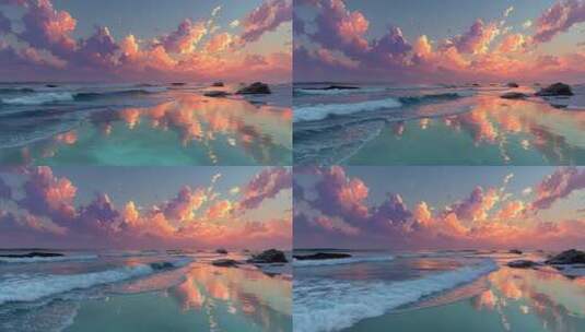 海边日落时分梦幻天空海景高清在线视频素材下载