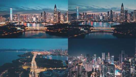 深圳人才公园夜景航拍高清在线视频素材下载