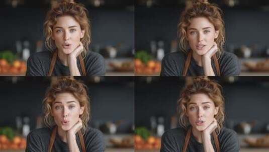 厨房里专注讲解的年轻女性高清在线视频素材下载