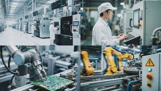 工厂内机器人处理电路板的流水线作业高清在线视频素材下载