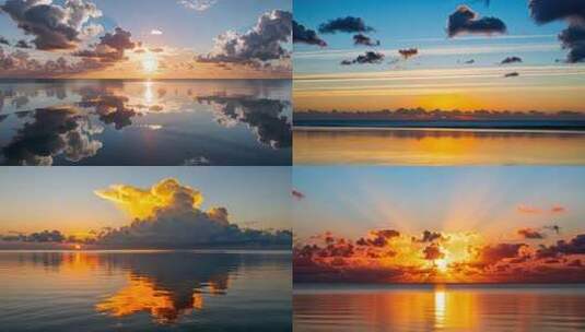 大海上日出日落合集朝霞晚霞海边海面高清在线视频素材下载