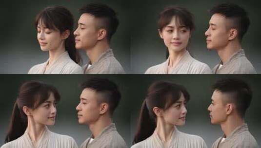 情侣身着汉服感受宁静与美好高清在线视频素材下载