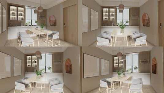 现代北欧风格家居室内餐厅漫游动画高清在线视频素材下载