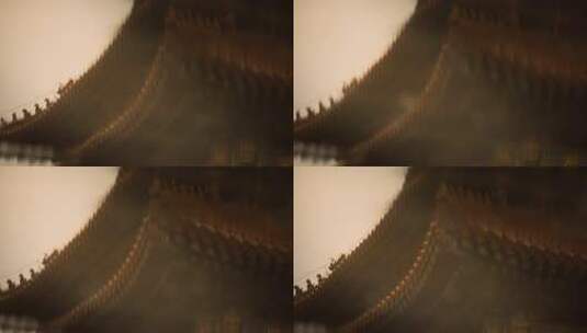 雨天故宫房檐脊兽倒影水滴涟漪高清在线视频素材下载