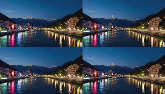 城市河流夜景全景高清在线视频素材下载