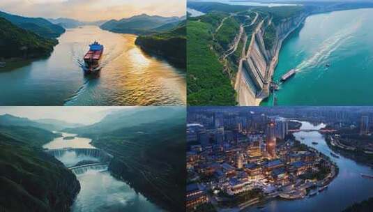 【4K】航拍长江流域经济带城市三峡大坝高清在线视频素材下载