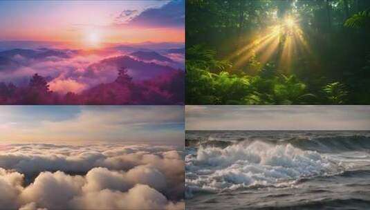 壮美日出合集云海和大海波浪合集高清在线视频素材下载