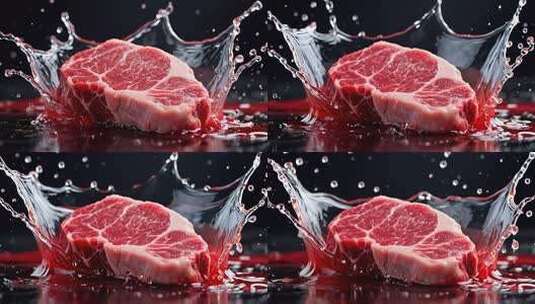牛排入水溅起水花瞬间高清在线视频素材下载
