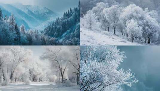 冬日森林雪景雾凇景观林海雪原东北沁园春雪高清在线视频素材下载