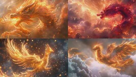 火焰凤凰云端飞翔特效素材高清在线视频素材下载