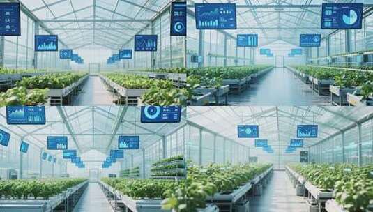 现代化温室大棚蔬菜种植监控画面高清在线视频素材下载