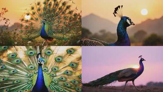 夕阳下孔雀特写高清在线视频素材下载