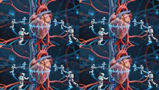 3D心脏与机器人医疗场景高清在线视频素材下载