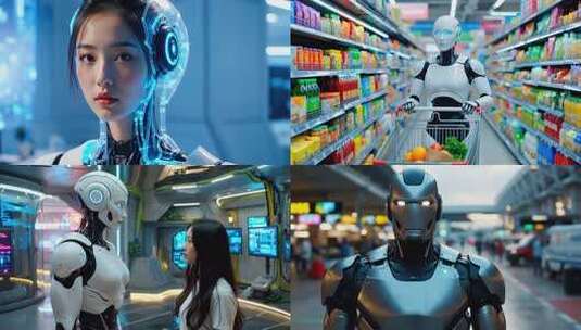 机器人与人类 未来智能生活高清在线视频素材下载